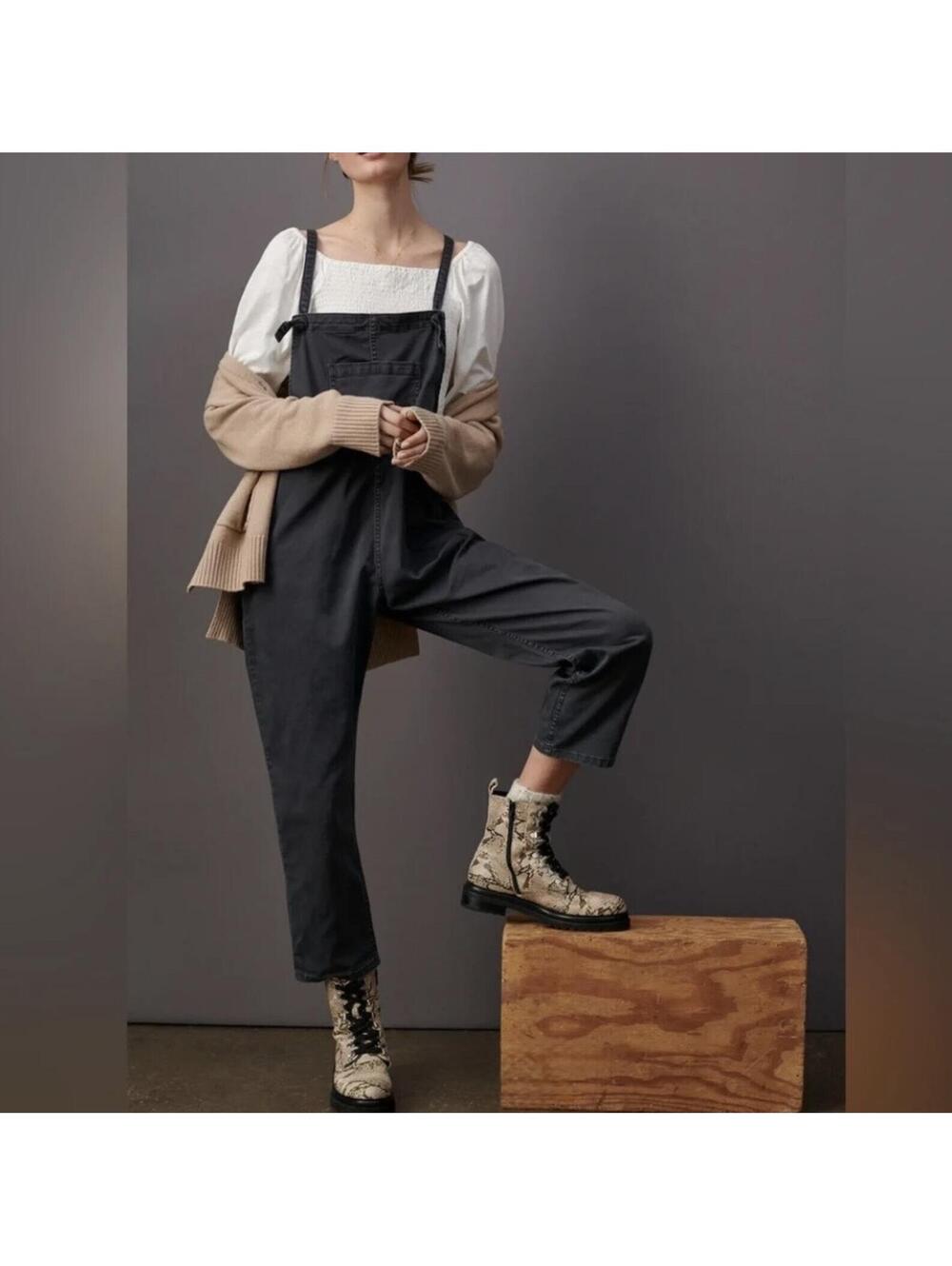 NWT Anthropologie Pilcro Everyday Relaxed Overalls Distressed Black size XL